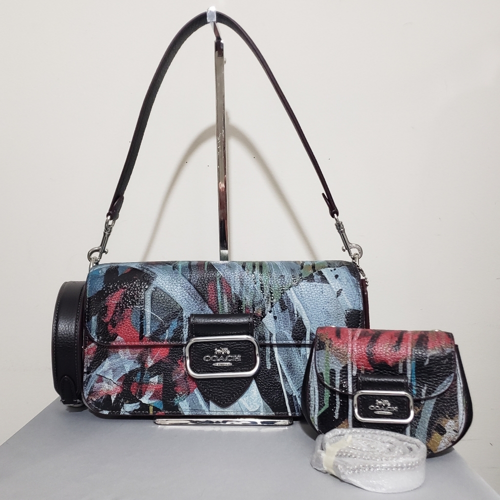 NWT! COACH MINT × SERF GRAFFITI MORGAN SHOULDER BAG & MATCHING CARD CASE BUNDLE